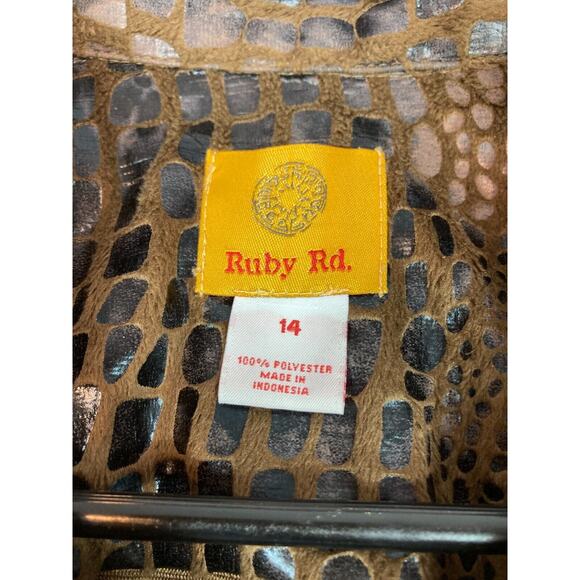 Ruby‎ Rd. Woman Black and Brown Zip Front Jacket Lightweight 3/4 Sleeves Size 14 - Picture 3 of 16